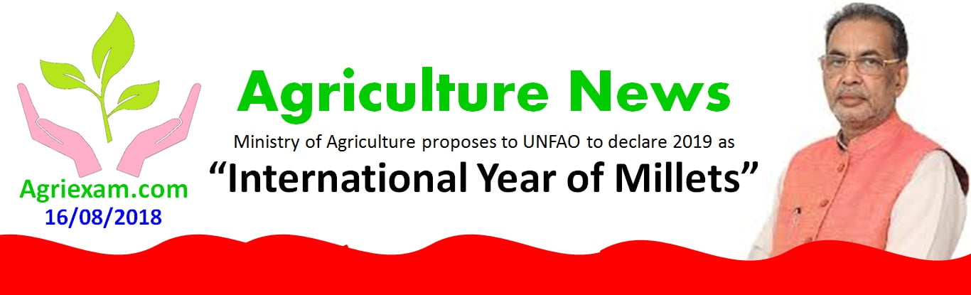 Union Minister of Agriculture and Farmers’ Welfare proposes to United Nations Food & Agriculture Organization to declare an upcoming year as “International Year of Millets”